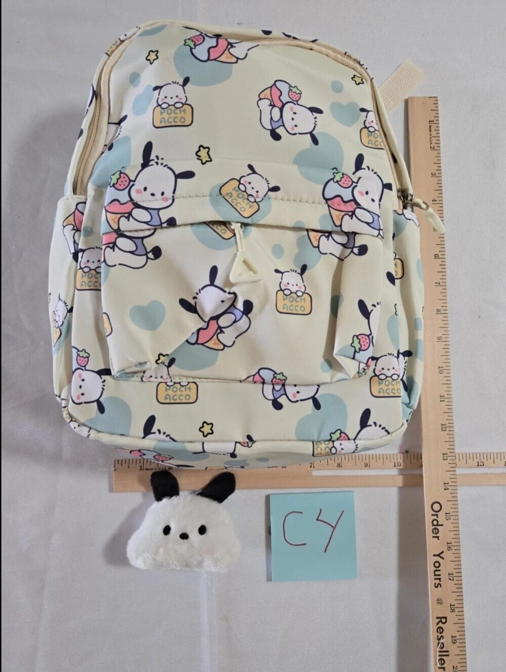 Cream Kids Backpack with Bunny Print and Front Pocket